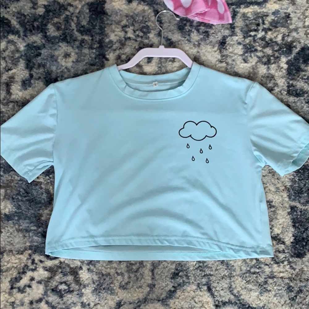 BLUE cropped rain cloud shirt!!
